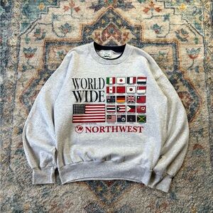Vintage Northwest Airlines World Flags Crewneck Medium